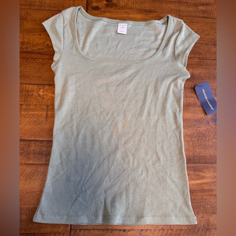 Melrose and Market Square Neck‎ Green Ribbed short sleeve T-Shirt